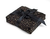 Reusable Gift Wrap, Black fabric with Gold stars, Christmas gift wrap - happywrap