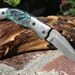 Damascus Folder, Fossil Mammoth Ivory Tooth, Rare Turquoise Color, Handmade with Extensive Custom File Work, Leather Sheath, FREE Shipping