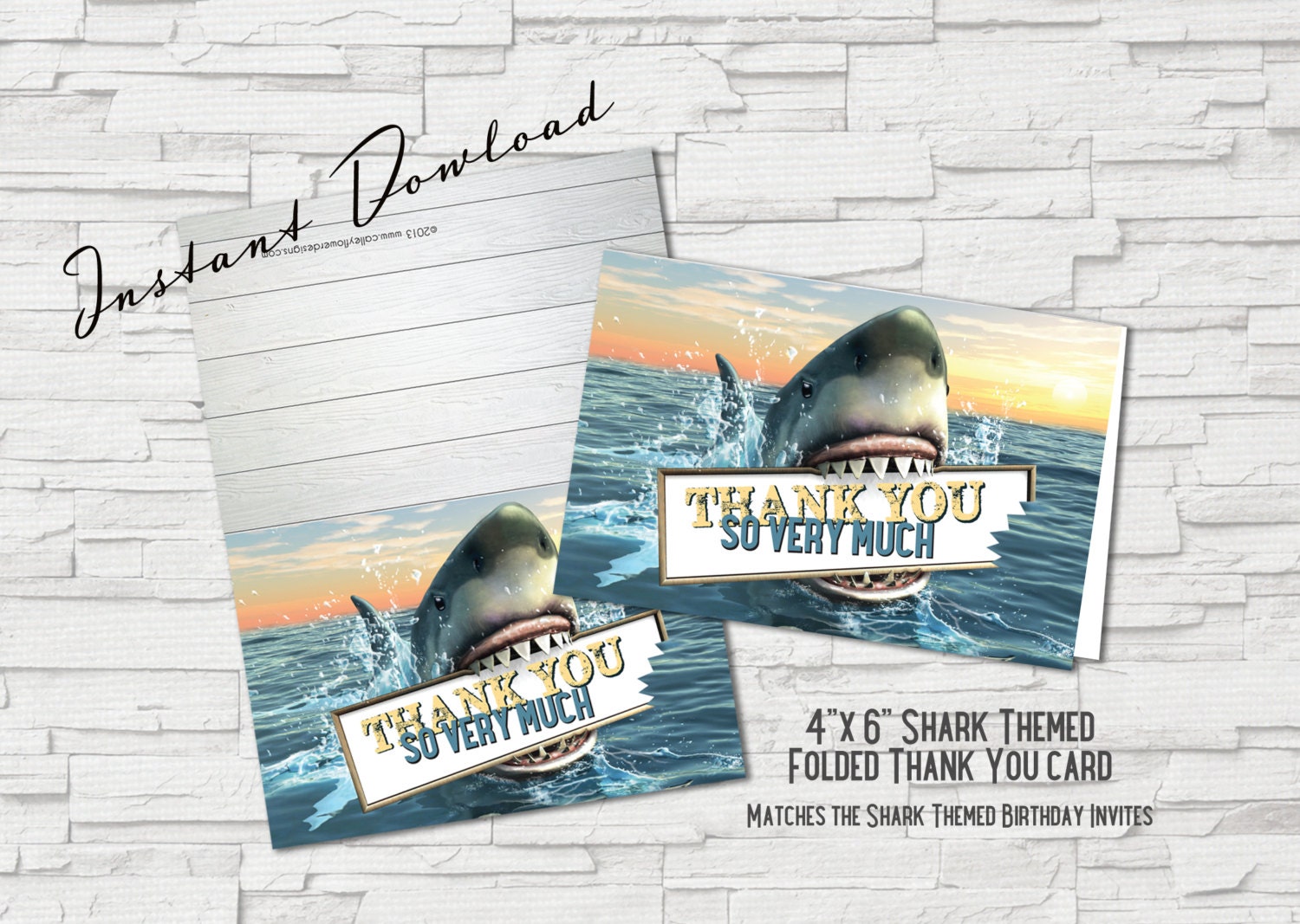 Items similar to Shark Themed Thank you Card, 4X6, Instant Download on Etsy