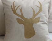 16" Deer Head Pillow Cover - Reindeer pillow - christmas pillow - fall pillow- gold pillow - modern pillow - winter pillow - SoVintageChic