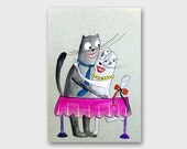 Originals two cats painting Animal ink watercolor drawing illustration Funny kitten painting Wedding gift Love art I LOVE YOU