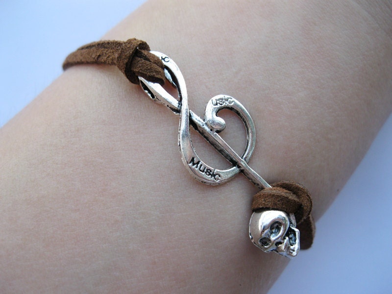 Bracelet-antique silver music symbol bracelet,skull bracelet
