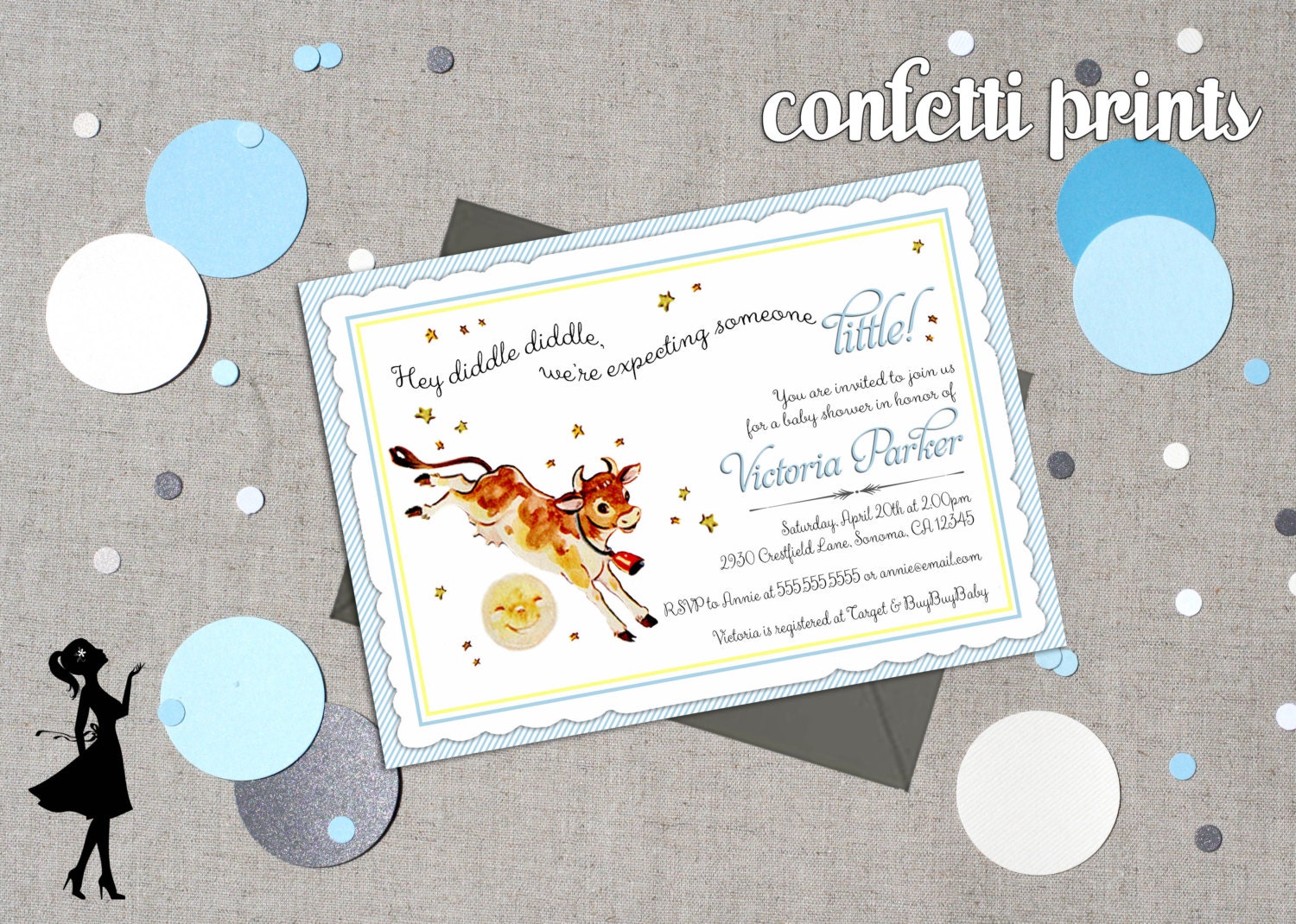 Vintage Baby Shower Invitation - HEY DIDDLE DIDDLE Printable Il_570xn