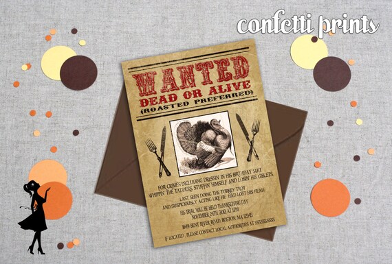 Thanksgiving Invitation - WANTED TURKEY Printable Il_570xn