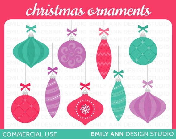 Christmas Ornaments Tree Bauble Decoration Cute Clip Art - Commercial Use - Scrapbooking Invitations Cards - Instant Download Il_570xn