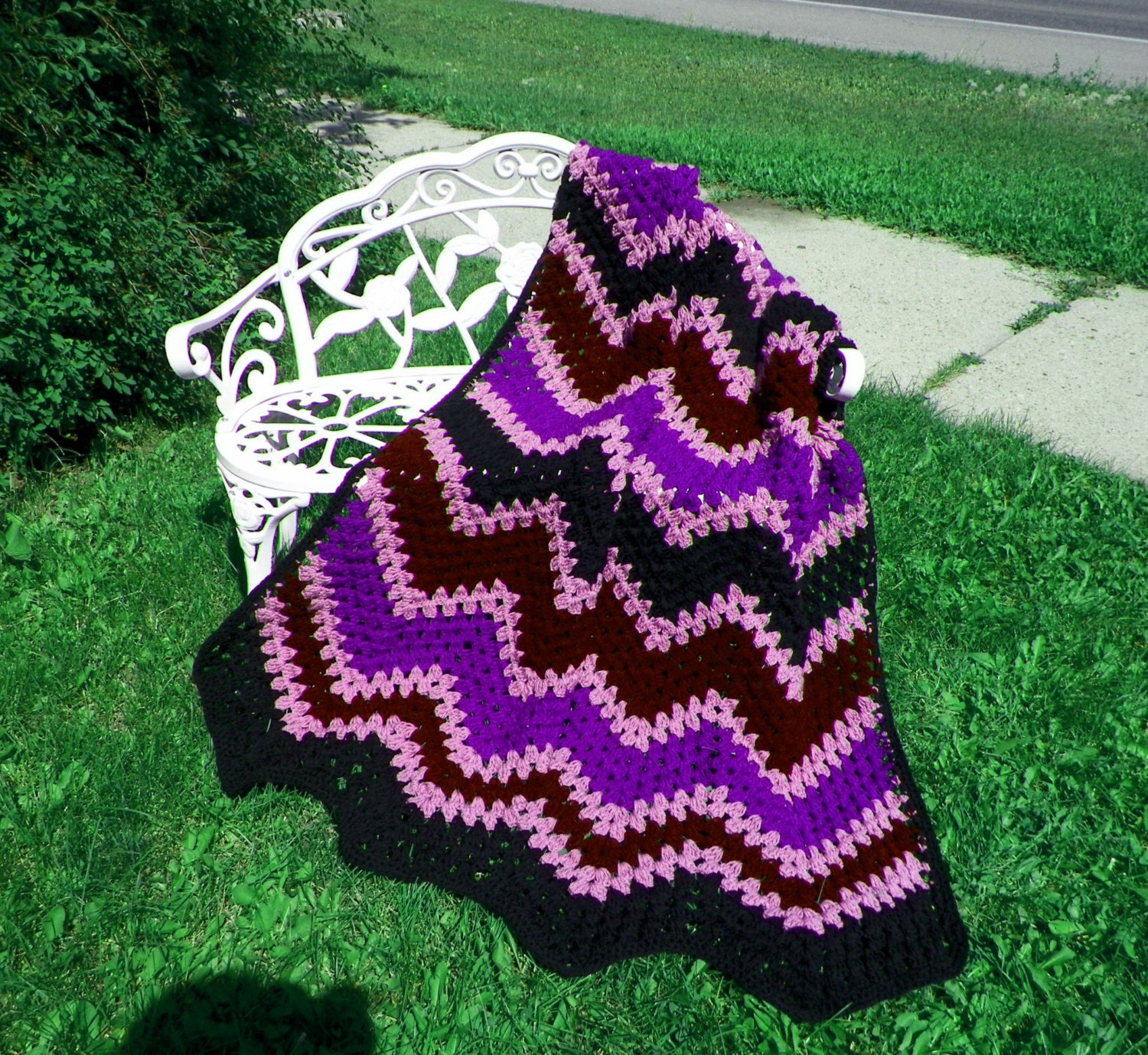 Items similar to Crochet Ripple Afghan Blanket Throw Twin Size Handmade