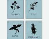 Kitchen Herbs - Kitchen Wall Art Quad - Set of Four 8 X 10 - Silhoettes - Room Decor on your choice of backround - SusanNewberryDesigns