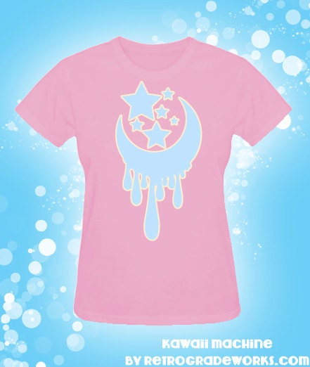 Kawaii Fairy Kei Milky Crescent Moon and Stars Pastel Womens T Shirt Size S-2XL