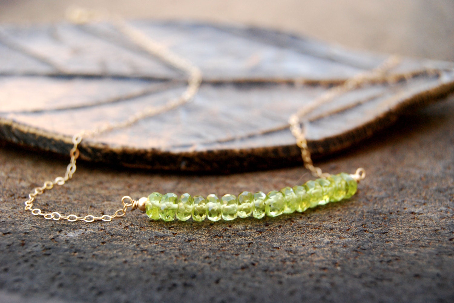 array... gold peridot necklace / 14k gold filled & peridot rondelle / august birthstone - AveryBethDesigns