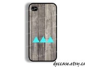IPHONE 5 CASE dark wood with three mint geometric TRIANGLE Native tribal iPhone 4 case iPhone 4S case iPhone case Hard Plastic Case