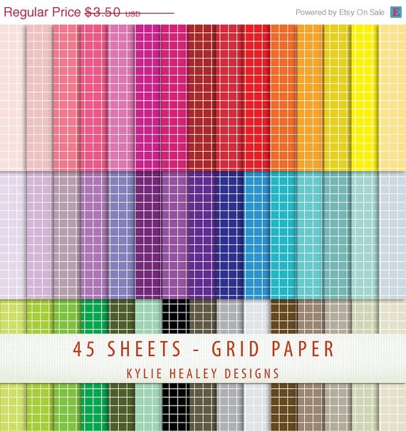 MAY SALE Digital Paper Grid Pattern 45 Sheets Rainbow by KHDigi