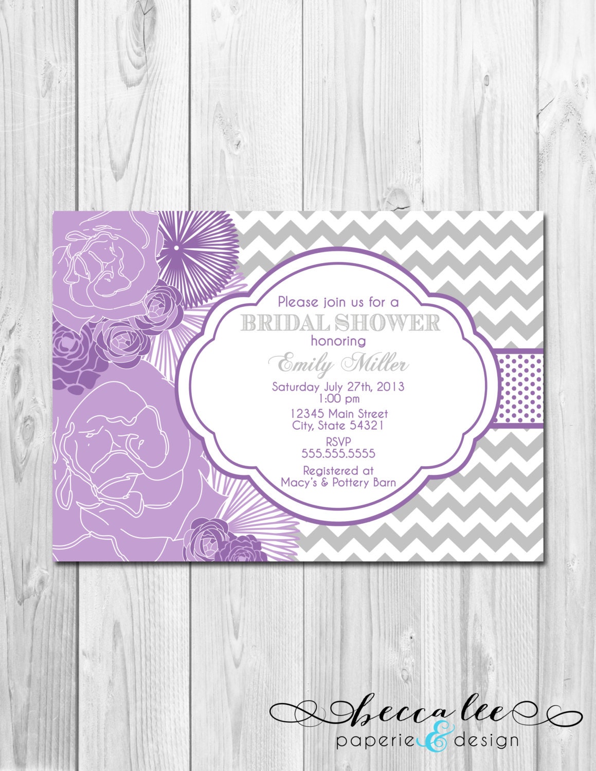 Bridal Shower, Birthday Party, Bachelorette Party, Engagement Party Invitation - Big Purple Blooms - DIY - Printable Il_570xn