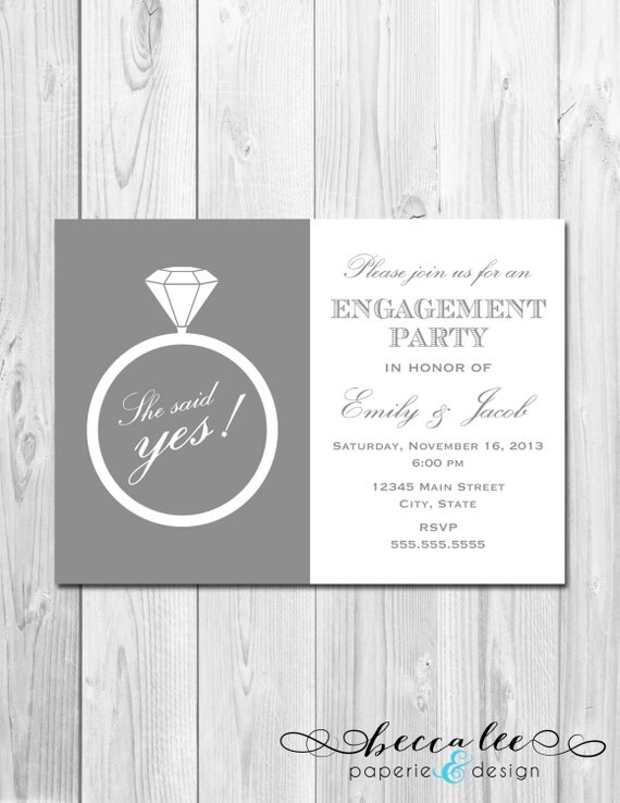 Engagement Party Invitation - She Said Yes Ring - Grey and White - DIY - Printable Il_570xn