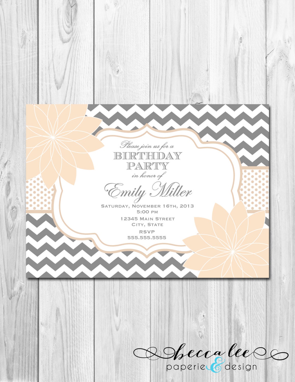 Bridal Shower, Baby Shower, Birthday Invitation - Chevron Stripes & Floral - Grey and Tan - DIY - Printable Il_570xn