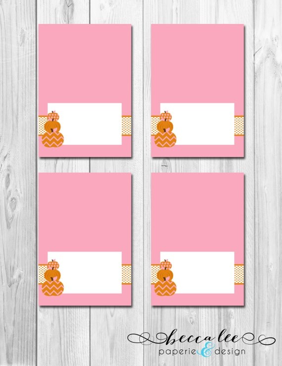INSTANT DOWNLOAD - Tent Cards - Little Pumpkin Theme - Pink and Orange - DIY - Printable Il_570xn