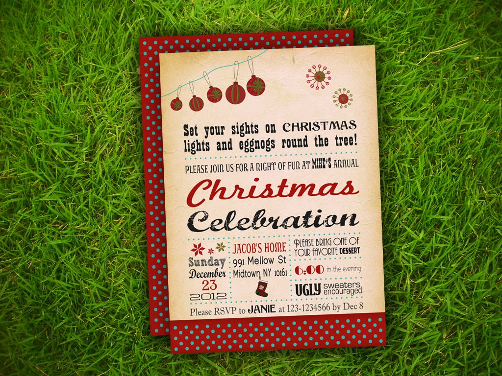Christmas Party Invitation - Урожай Красное Сельский партии Празднование Рождества Индивидуальный Пригласительный билет для печати