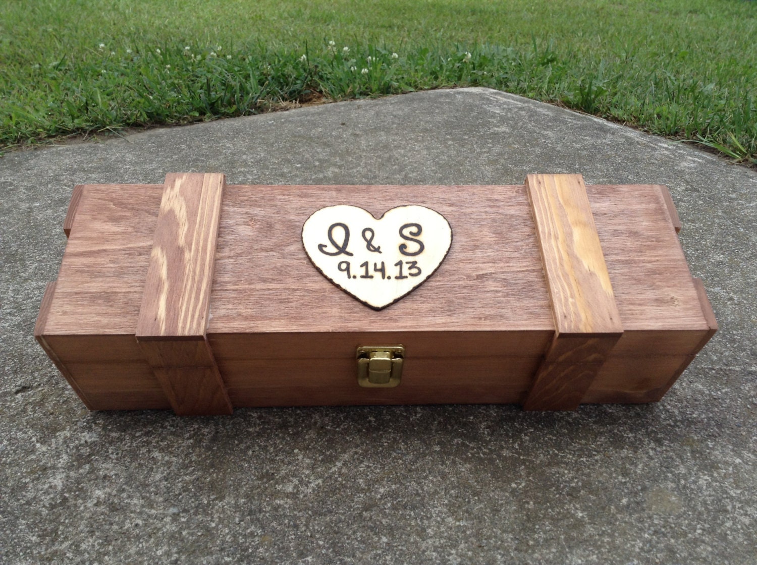 Personalized Wine Box Engraved Wood Rustic Vineyard Wedding Gift Box with Heart - BloominBridal