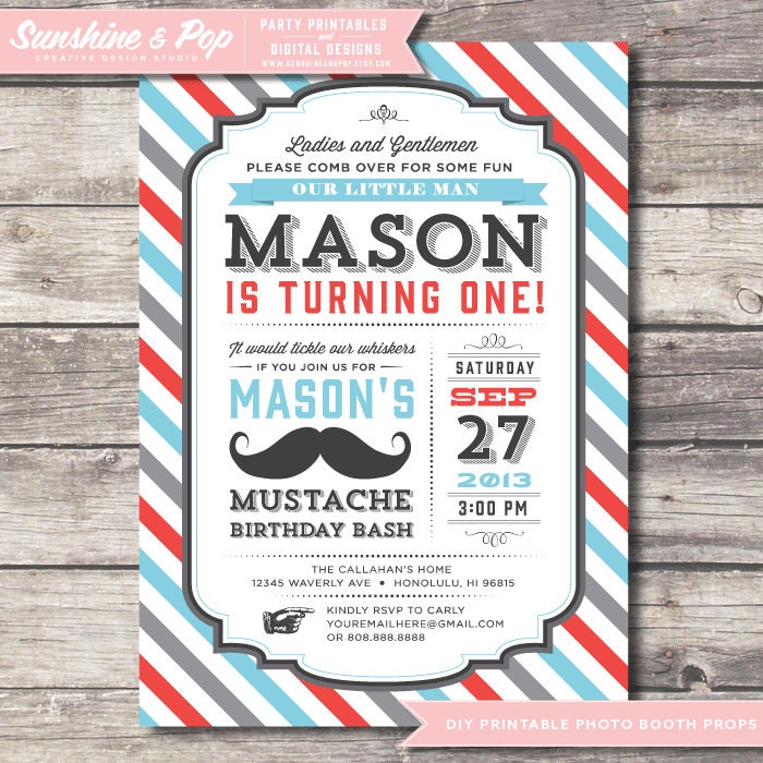 DIY Printable Little Man Invitation Mustache Birthday - Printable Custom Invite - Moustache Party Package First Birthday Invite Il_570xn