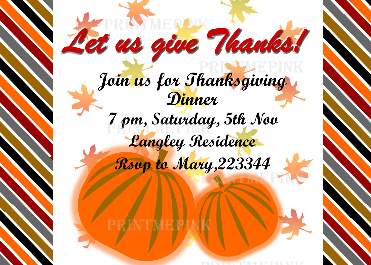 Thanksgiving invitation birthday printable colorful