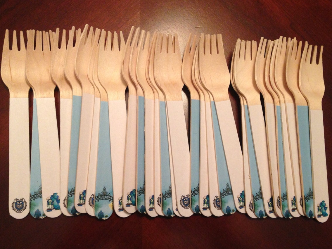 24 Wooden Forks or Spoons- Monsters University Il_570xn
