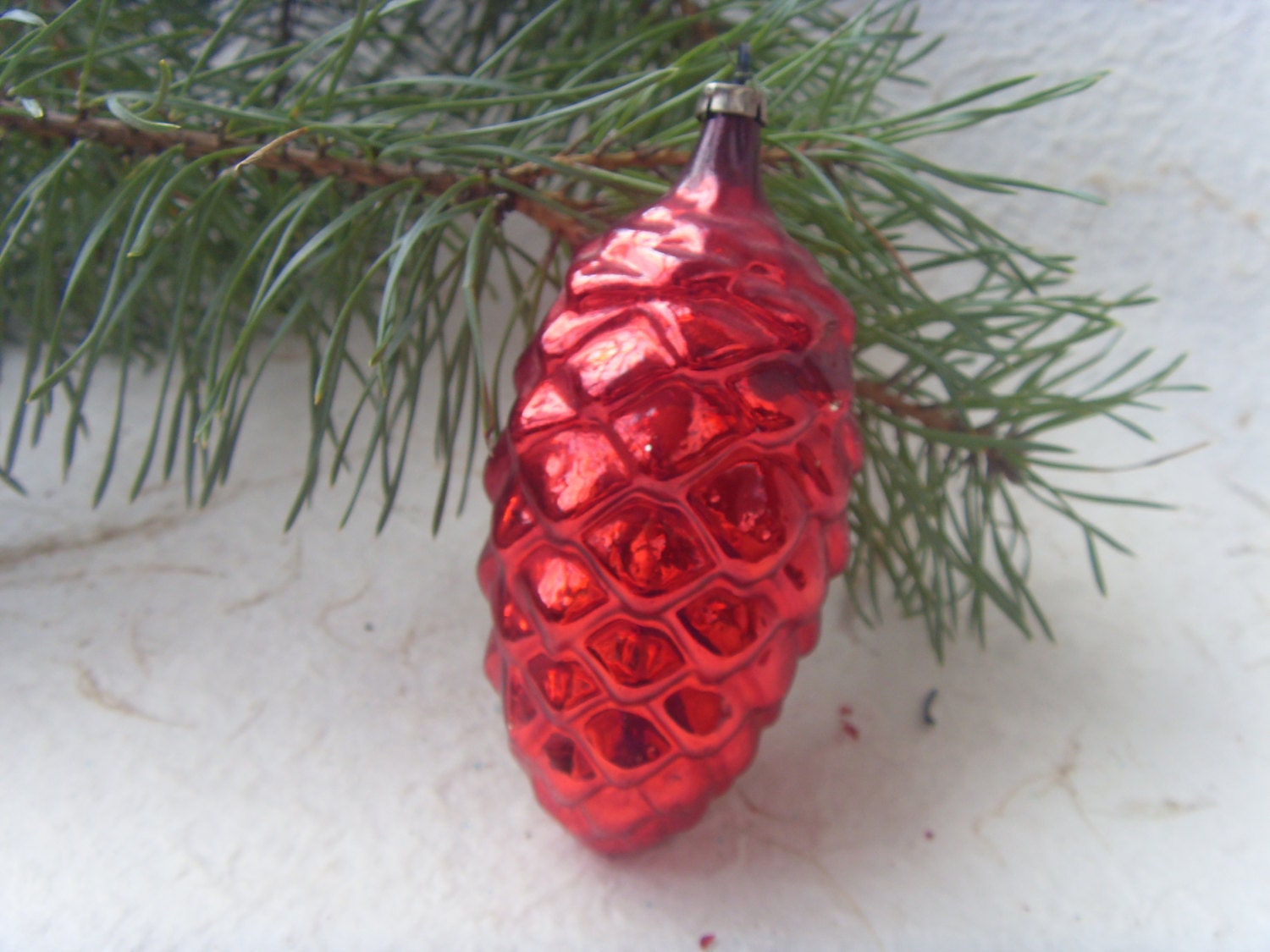 Soviet Vintage Red Cone Christmas Ornament, Made of Glass in USSR in 1968 - Astra9