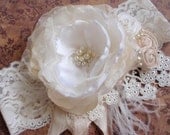 Wedding Headband, Flower Girl, Ivory and White Hair Accessory, Lace Headband, Christening Headband, Baby Girl Headband