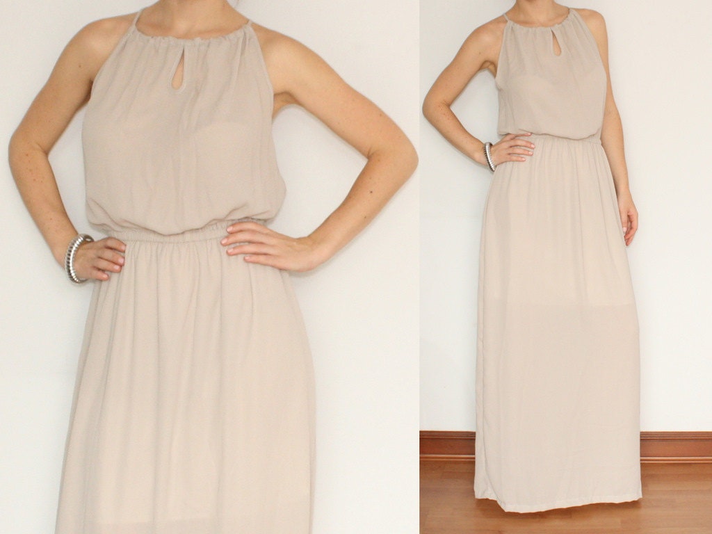Long beige dress Chiffon Maxi Dress Bridesmaid for Women