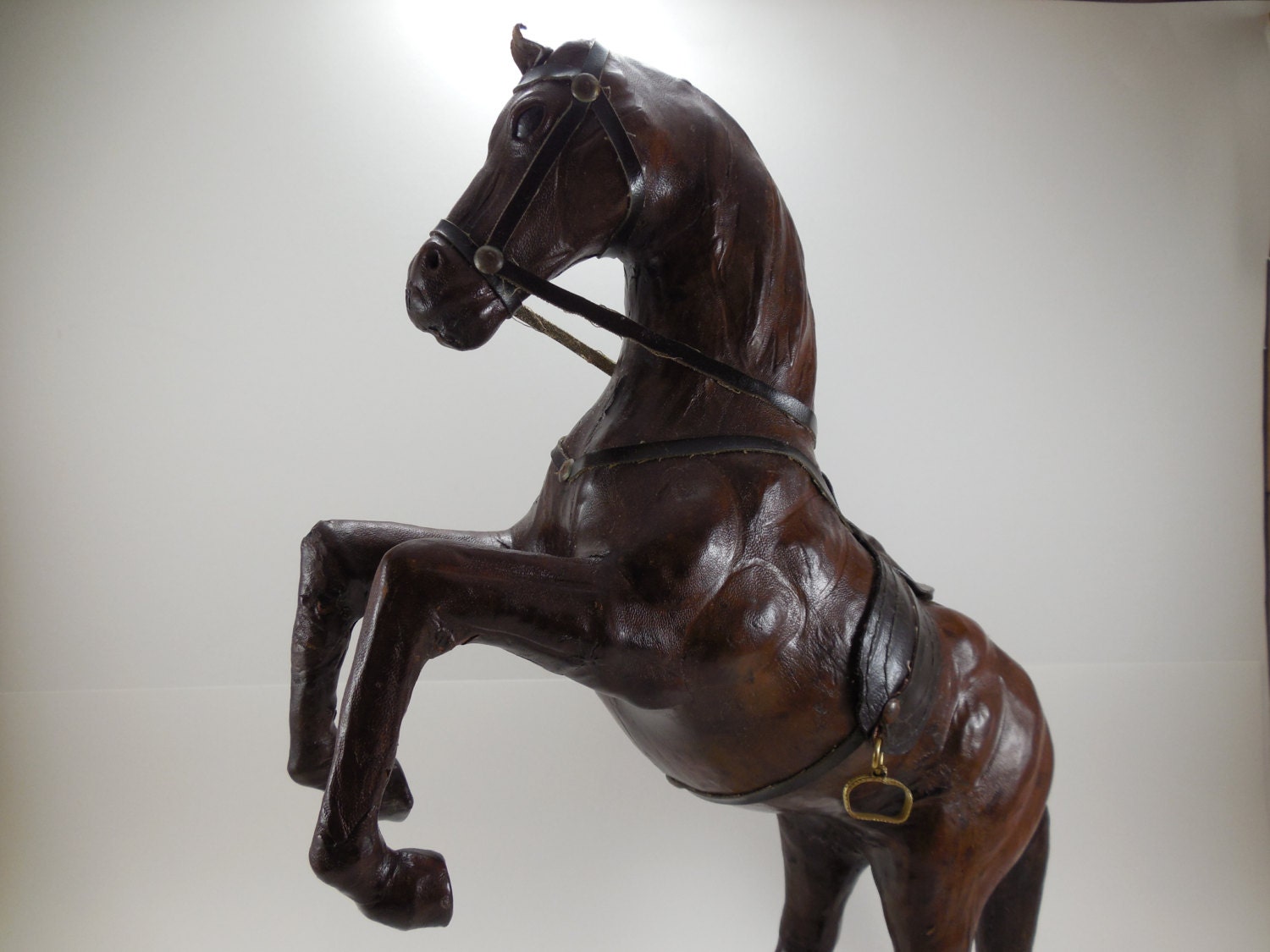 Vintage Leather Rearing Horse Statue Hand Tooled by AllycatAttic