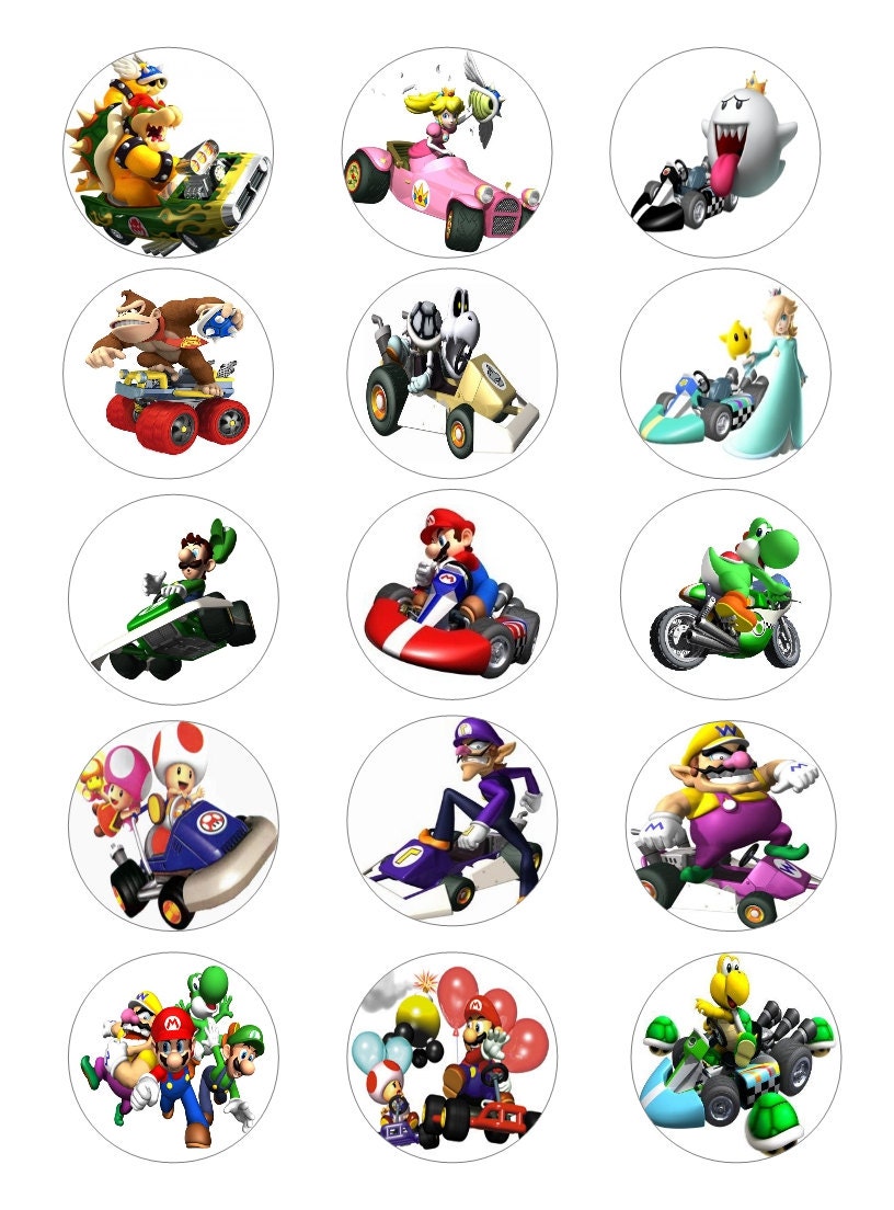 Mario Kart edible image cupcake toppers by Toppers4Cake on Etsy