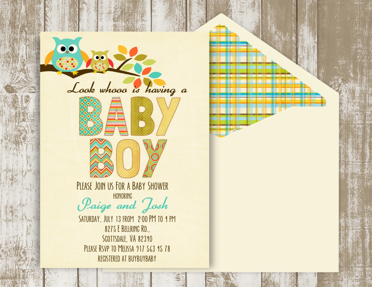 Owl Baby Boy Baby Shower Invitation Printable PDF File