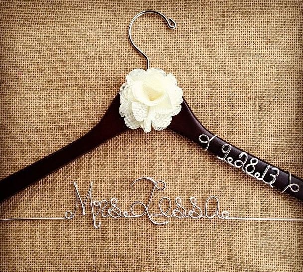 RUSTIC Custom Wedding Hanger with Burlap Flower and Date