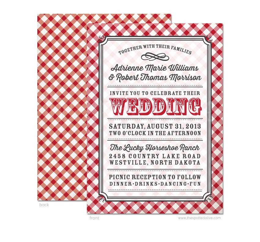 Country Gingham Wedding Invitation - DIY Printable or Printed Invitation Options Il_570xn