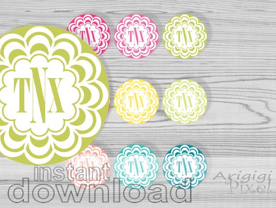 TNX printable label, thanks circle, doily, flower, summer colors, 2 1/2 in party round tag, DIY stationery, digital paper goods Il_570xn