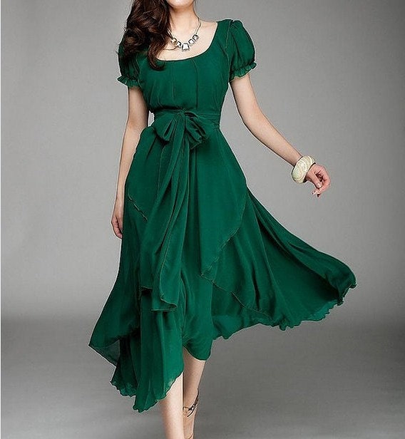 Women's Jade Green Color Chiffon Long Skirt circumference Long Dress maxi skirt maxi Dress Party Wedding Prom Dress S,M,L(268)