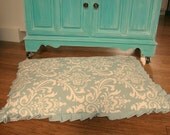 Dog Bed Cover Pet Bed Aqua and Cream Damask Approx 34"x 24" fits Med - Large Dogs