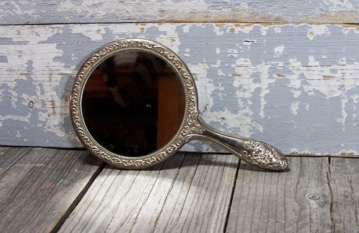 Large Hand Mirror Silverplated Ornate Victorian Style Make Up Mirror Engraved "Best Friends Always" - SexyTrashVintage
