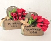 Red Tulip and Burlap Flower Arrangement Set of Two - ThePetalHouse