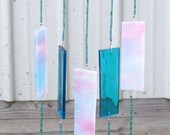 Handcrafted Stained Glass Wind Chime Blue/Green, Pink Blue Iridescent Glass