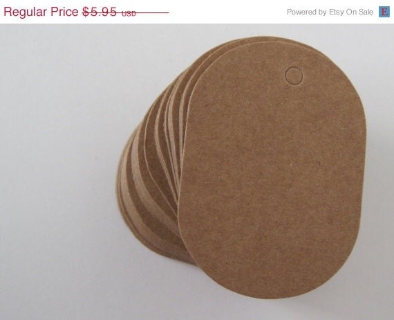 ON SALE 50 Oval Brown Kraft Cardstock Tags 2.12 x 1.5 inches - t170 Il_570xn