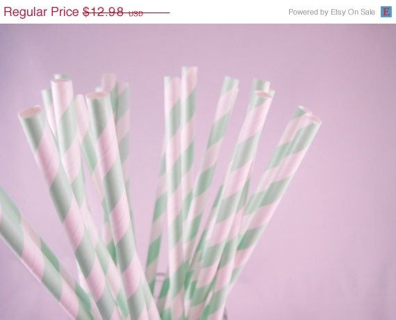 20% off SALE 100 Mint Green Stripe Straws - ships less than 24 hours Il_570xn