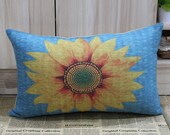 Blue Golden Sunflower Cushion Cover Linen Pillow Case 50x30cm