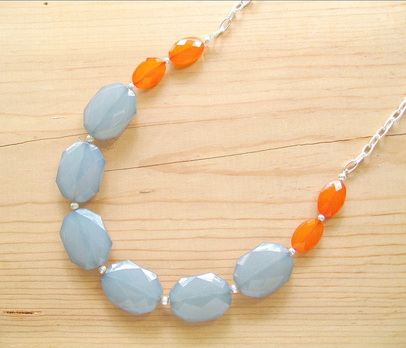 Teal and orange necklace, Teal and orange long statement necklace - ThatsmineBoutique