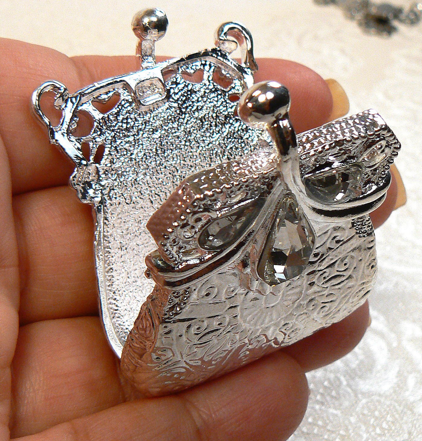 Large Silver Purse Pendant Locket Secret Compartment by BeadVault
