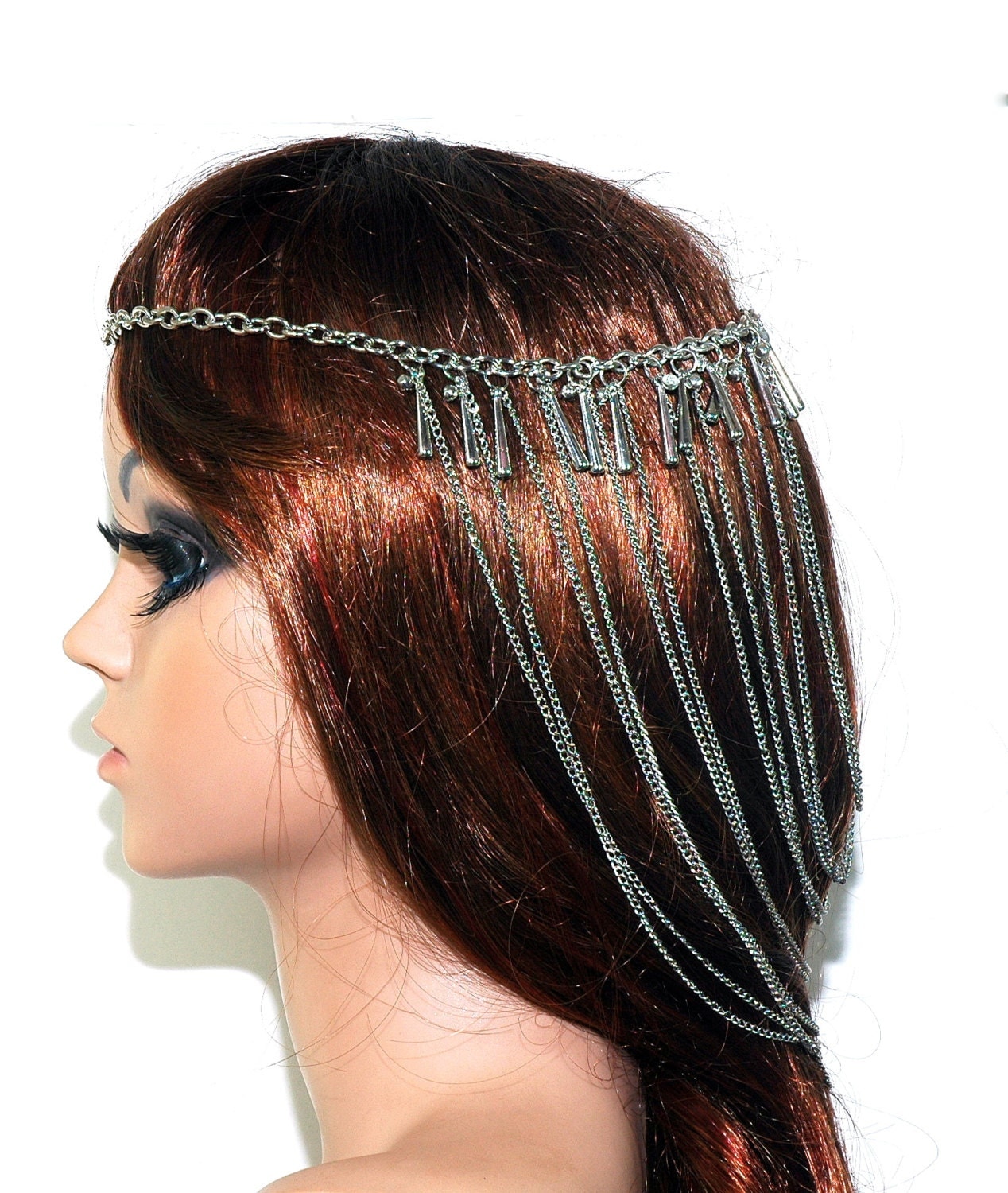 Chain Headpiece Silver Multi Chain Headband Hippie by OcasoGifts