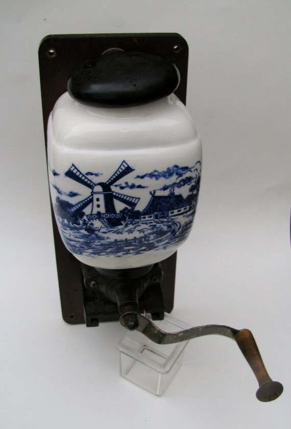 Items similar to COFFEE GRINDER Blue DELFT Syle Vintage on Etsy