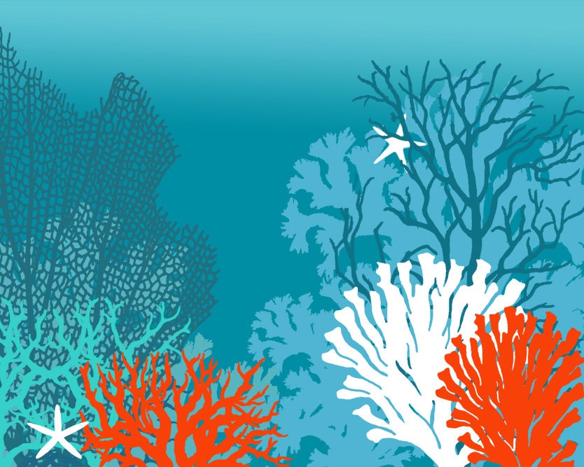 Underwater Coral Art Print Nautical print sea by NauticalNell
