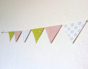 Green Pink and White Fabric Garland by StephsScrapsNTags on Etsy
