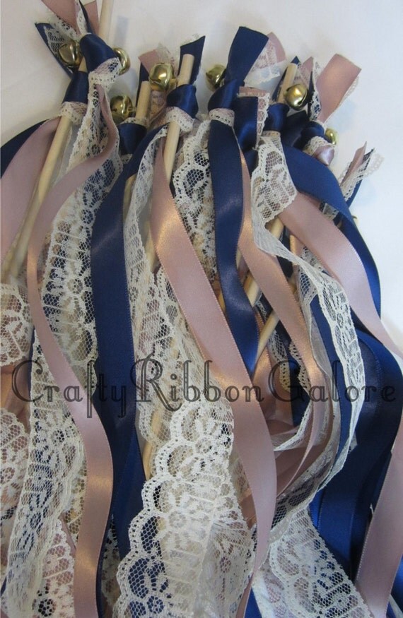 Blue Wedding Wands 200 Triple streamers with bells. Ribbons and/or lace your choice of colors. Il_570xn