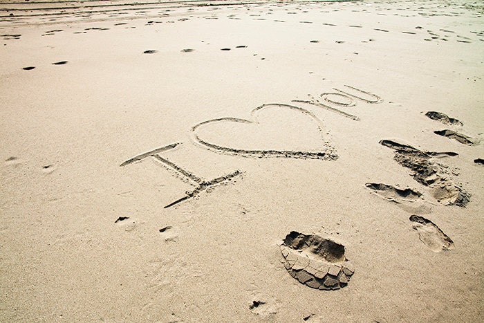 I love you - Heart on the sand. Photographic Print. Valentine's Day.
