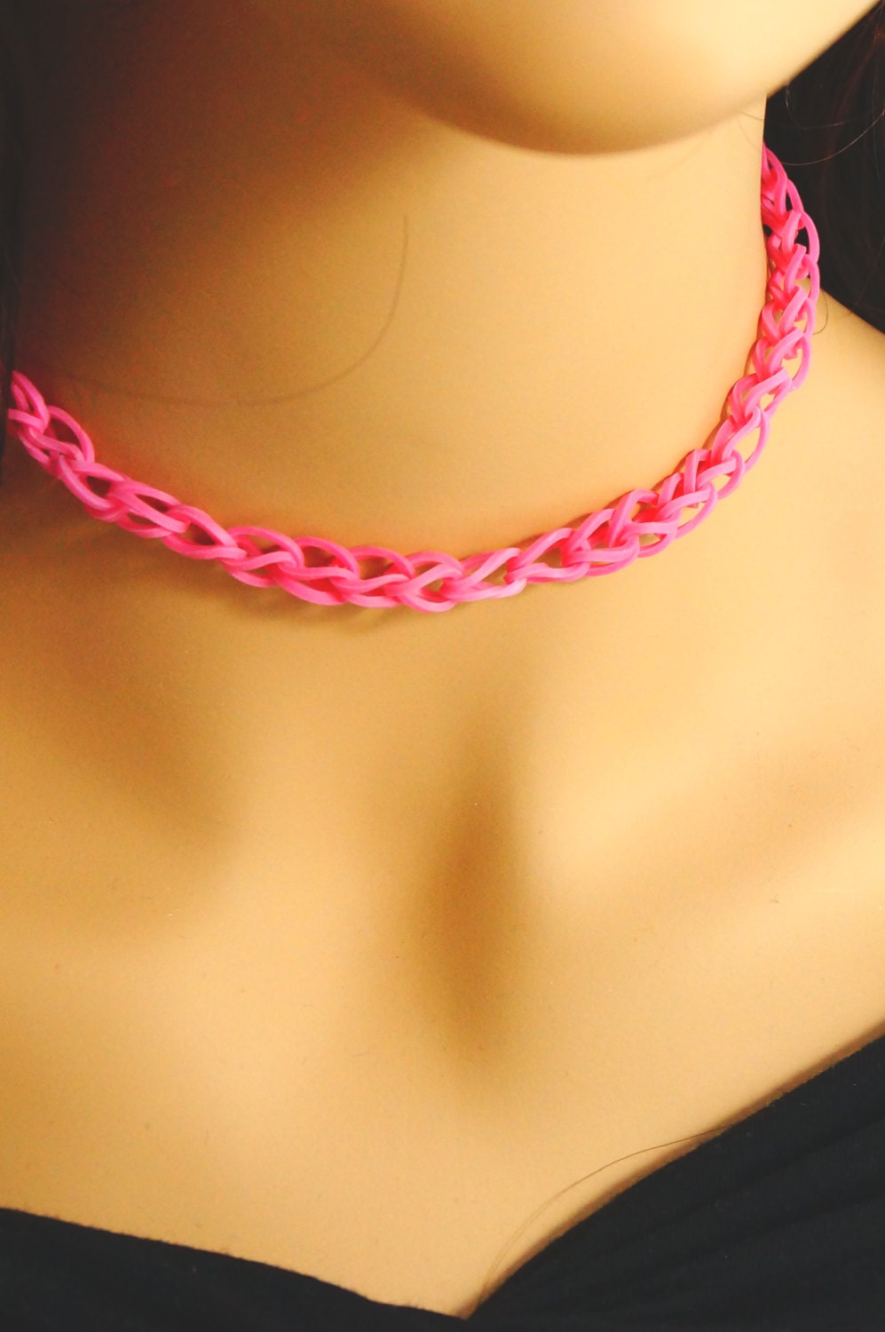 Items similar to COOL Rainbow loom Choker necklacePink on Etsy